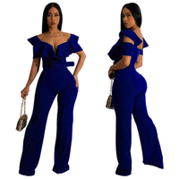 Combinaison Pantalon femme Chic à volants et jambes Larges - Style Vintage , Taille Haute & Ceinture