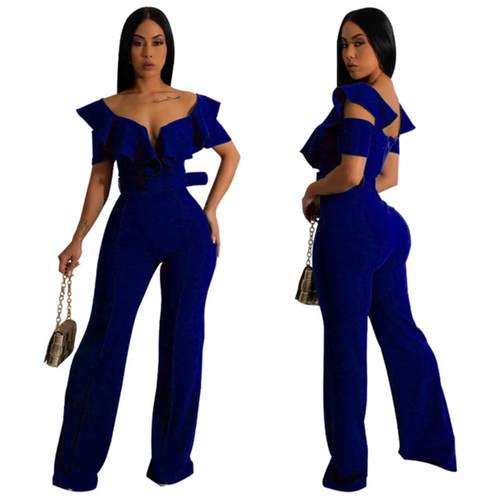 Combinaison Pantalon femme Chic à volants et jambes Larges - Style Vintage , Taille Haute & Ceinture