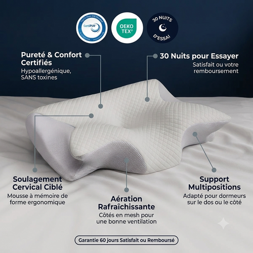 Oreiller Ergonomique Cervical – Dormez Mieux, Réveillez-Vous Plus Confortable