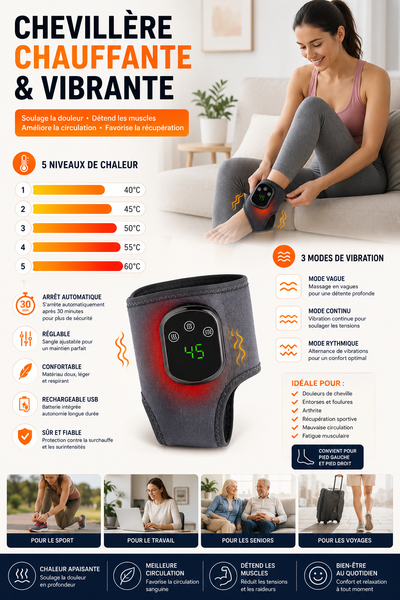 Masseur électrique de cheville et de pied, chauffage des vibrations du pied, attelle de Relaxation, ceinture, entorse des articulations plantaires, Support de cheville