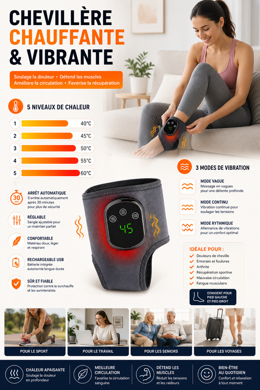 Masseur électrique de cheville et de pied, chauffage des vibrations du pied, attelle de Relaxation, ceinture, entorse des articulations plantaires, Support de cheville
